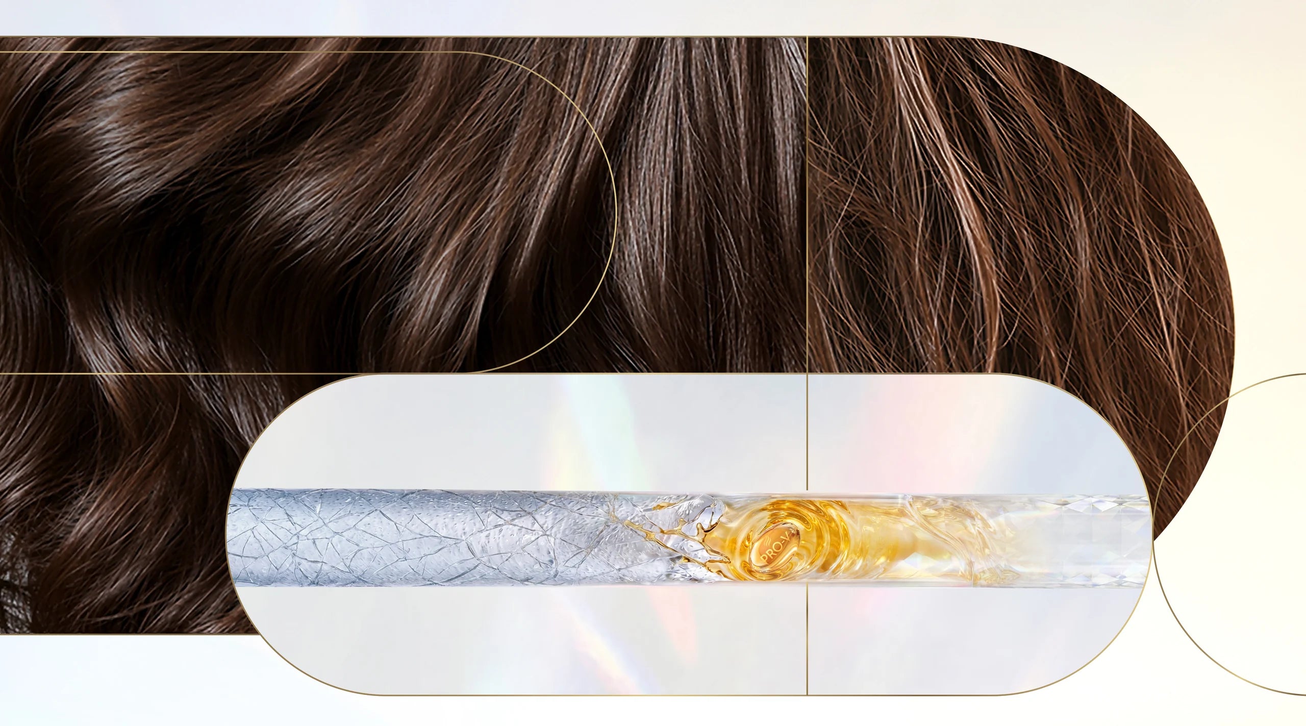 Cabelo visto em nível molecular, uma pérola de vitamina Pro-V proporcionando brilho aos cabelos