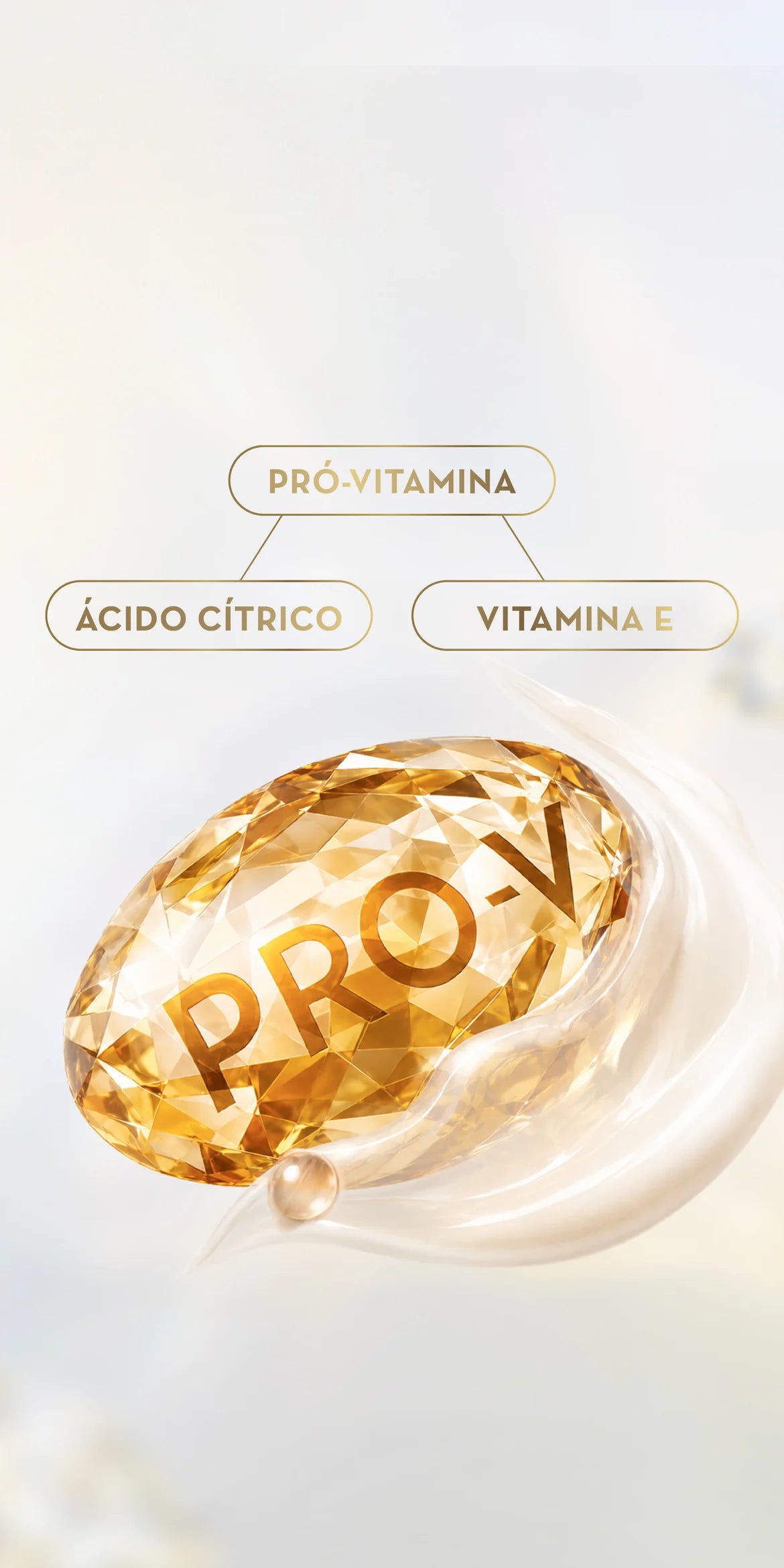 Cápsula de vitamina Pro-V com textura de diamante e brilho absoluto