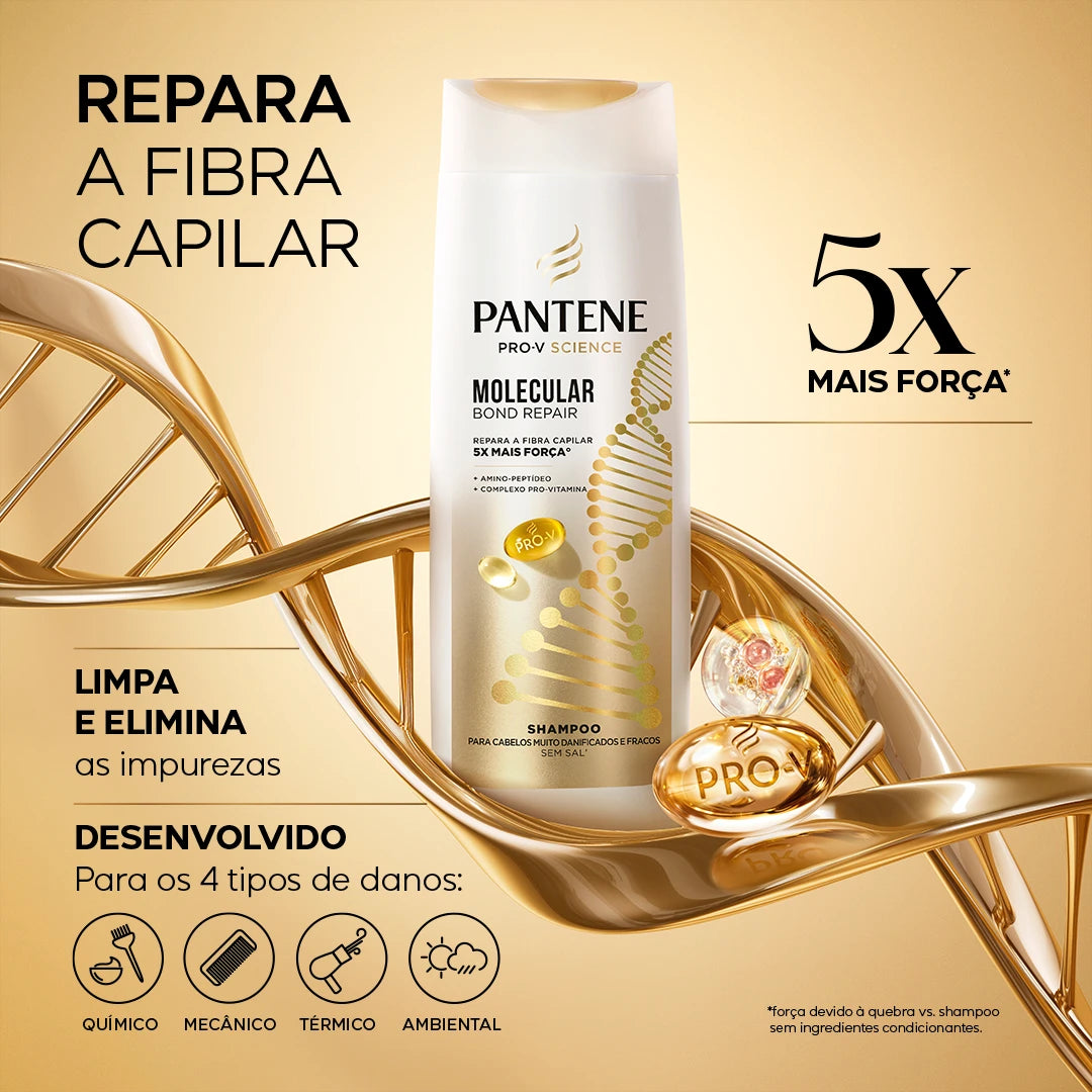 REPARA A FIBRA CAPILAR 5x MAIS FORÇA LIMPA E ELIMINA as impurezas DESENVOLVIDO Para os 4 tipos de danos> - Químico - Mecánico - Térmico - Ambiental  *força devido à quebra vs. shampoo sem ingredientes condicionantes.