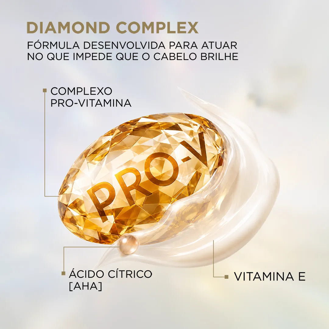 Fórmula desenvolvida para atuar no que impede que o cabelo brilhe: Complexo pro-vitamina, ácido cítrico, vitamina E