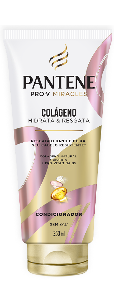 Condicionador sem sulfatos Pantene com colágeno e biotina, hidrata e resgata os cabelos quimicamente tratados