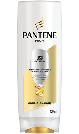Condicionador liso extremo Pantene, com extrato de seda, óleo de amêndoas e pro-vitaminas