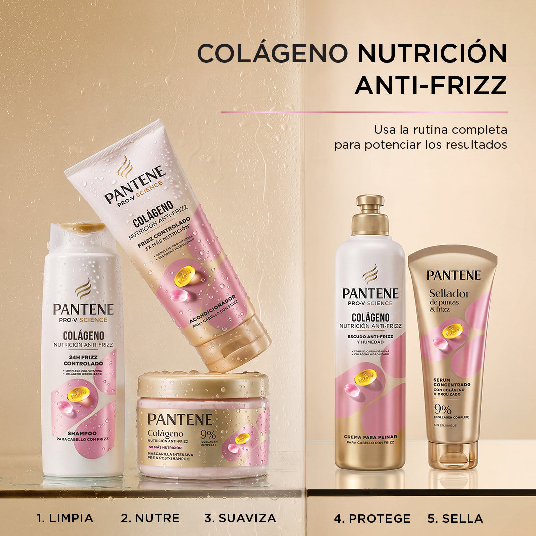 Línea completa de Colágeno nutrición anti-frizz: limpia, nutre, suaviza, protege, sella