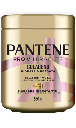 Máscara Hidratante da coleção Pantene Colágeno Hidrata e Resgata cabelos danificados por química.