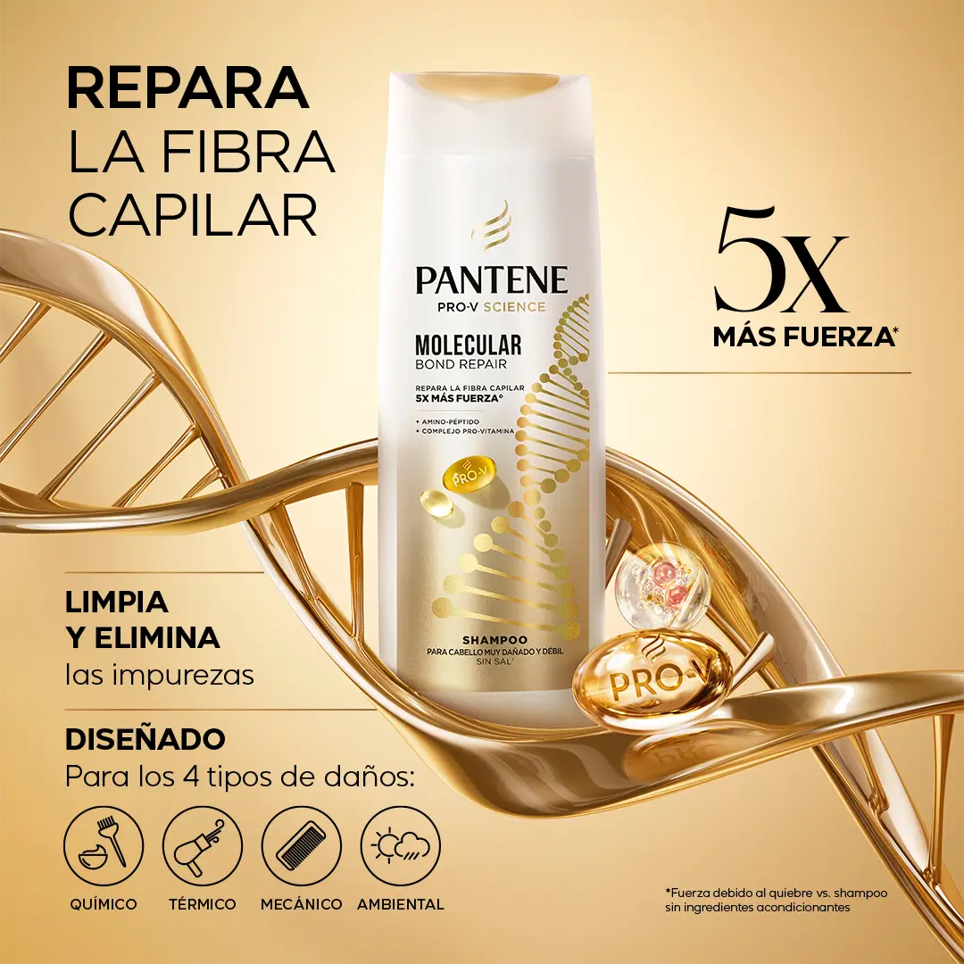 Botella de shampoo Molecular Bond Repair repara la fibra capilar 5X más fuerza