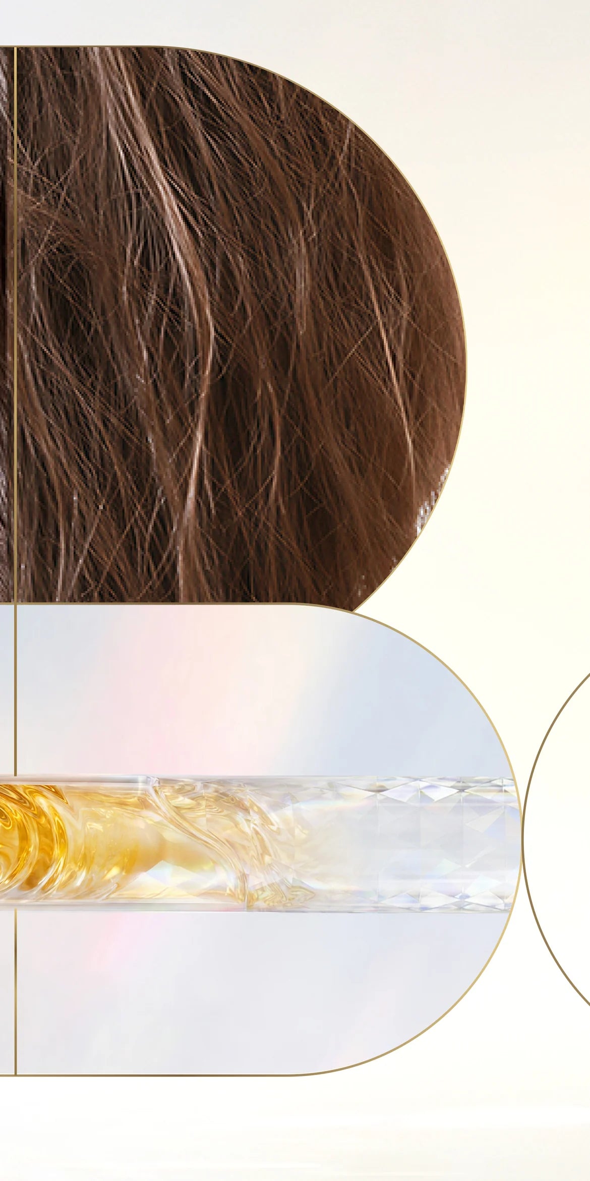 Fibra capilar com a pérola de vitamina Pro-V preenchendo os espaços vazios