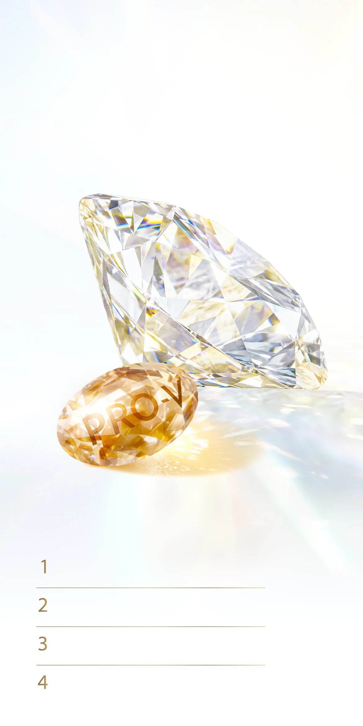 Diamante e cápsula de vitamina Pro-V refletindo a luz