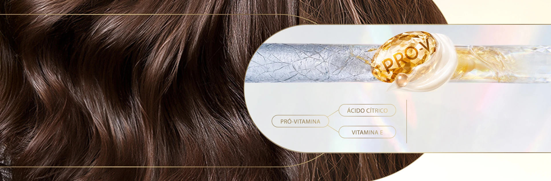 Cabelo visto em nível molecular, uma pérola de vitamina Pro-V proporcionando brilho aos cabelos