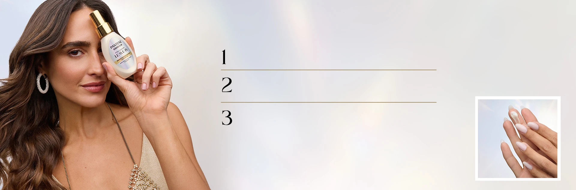 Mulher segurando o Finalizador Leave-in Pantene Pro-v Diamond Glow